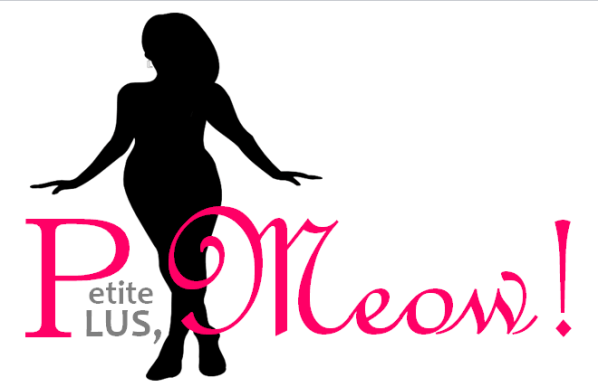 Curvy Petite woman's shadow within the words PetitePlus, Meow!